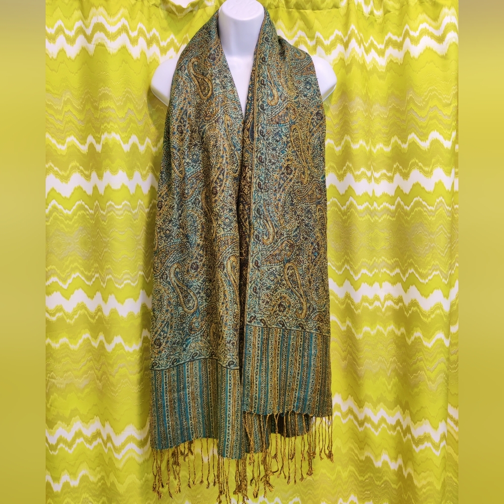Blue And Gold Paisley Pashmina